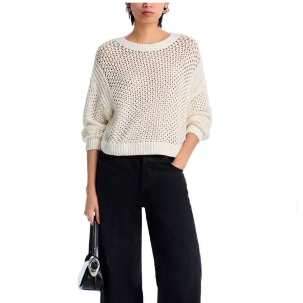 AQUA Open Knit Crewneck Slouchy Sweater – White/Cream – NWT